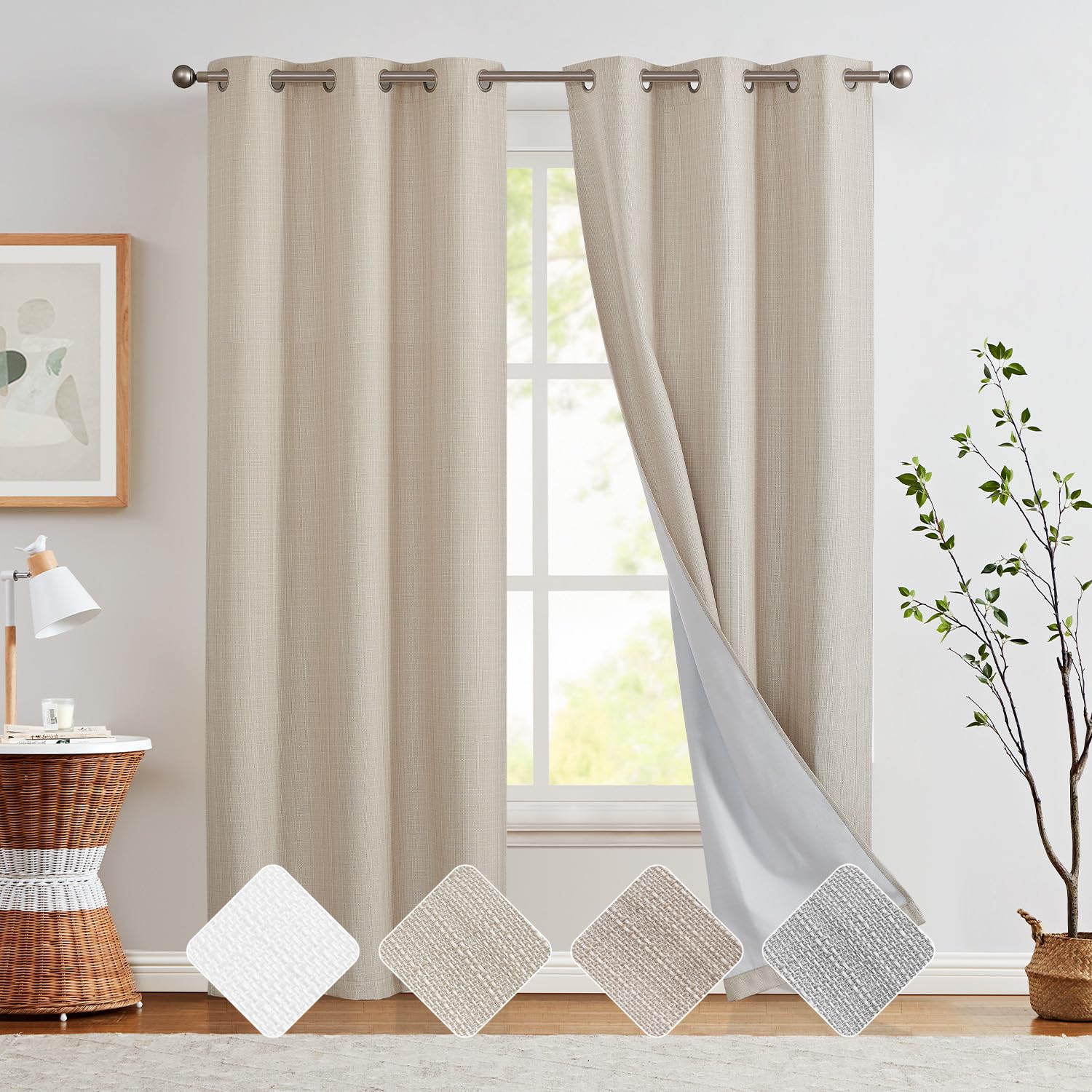 テクスチャー付きベージュカーテン